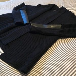 RW&Co Knit Cardigan w/ faux leather sleeve accents